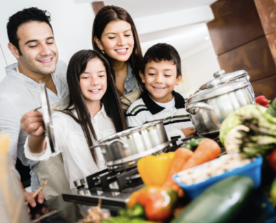 Family cooking foods with fiber