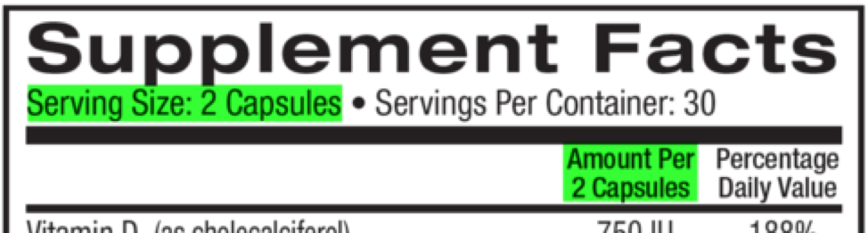 Supplement facts serving size
